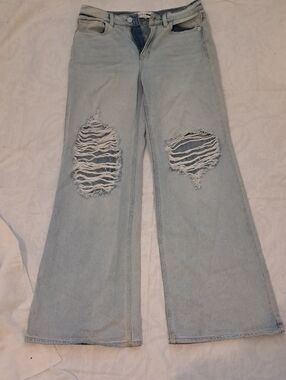Fashion Nova Light Blue Distressed Wide-Leg Jeans